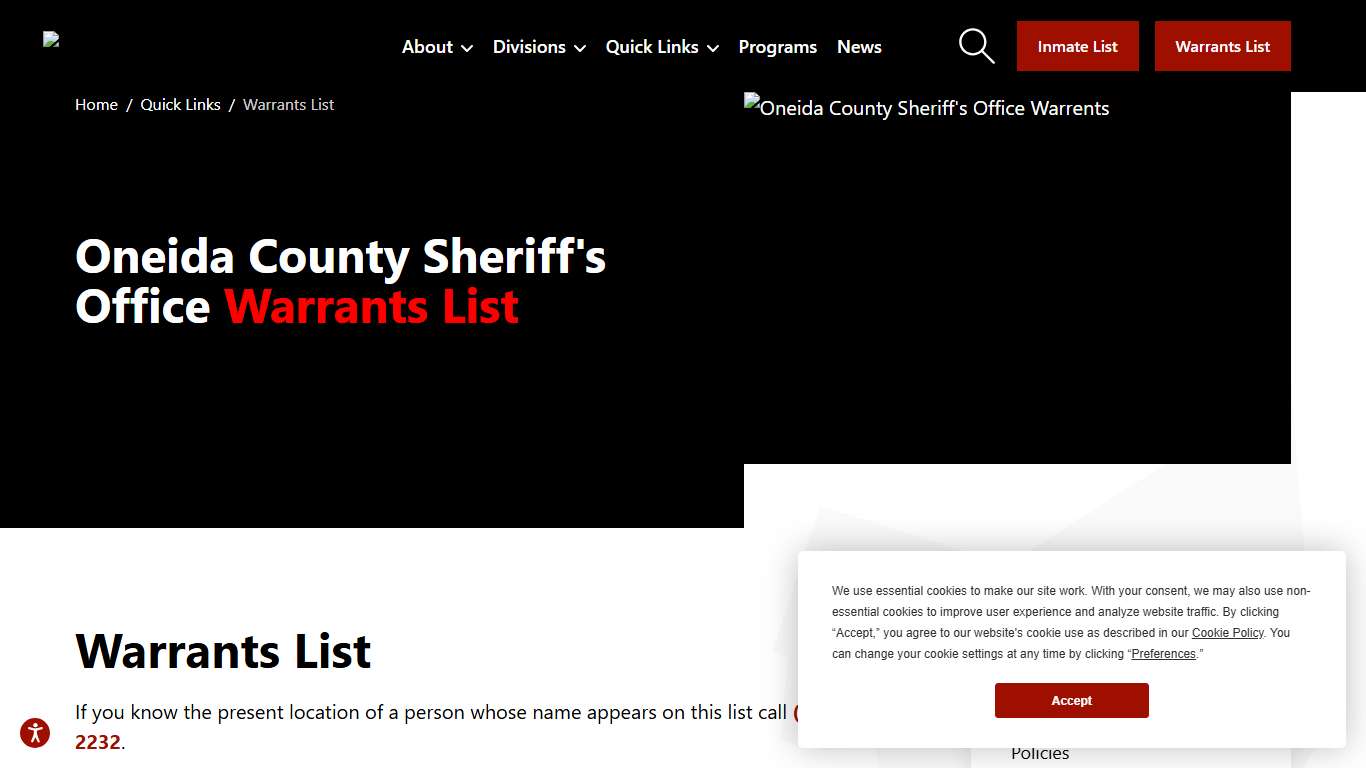 Warrants List | Oneida County Sheriff's Office