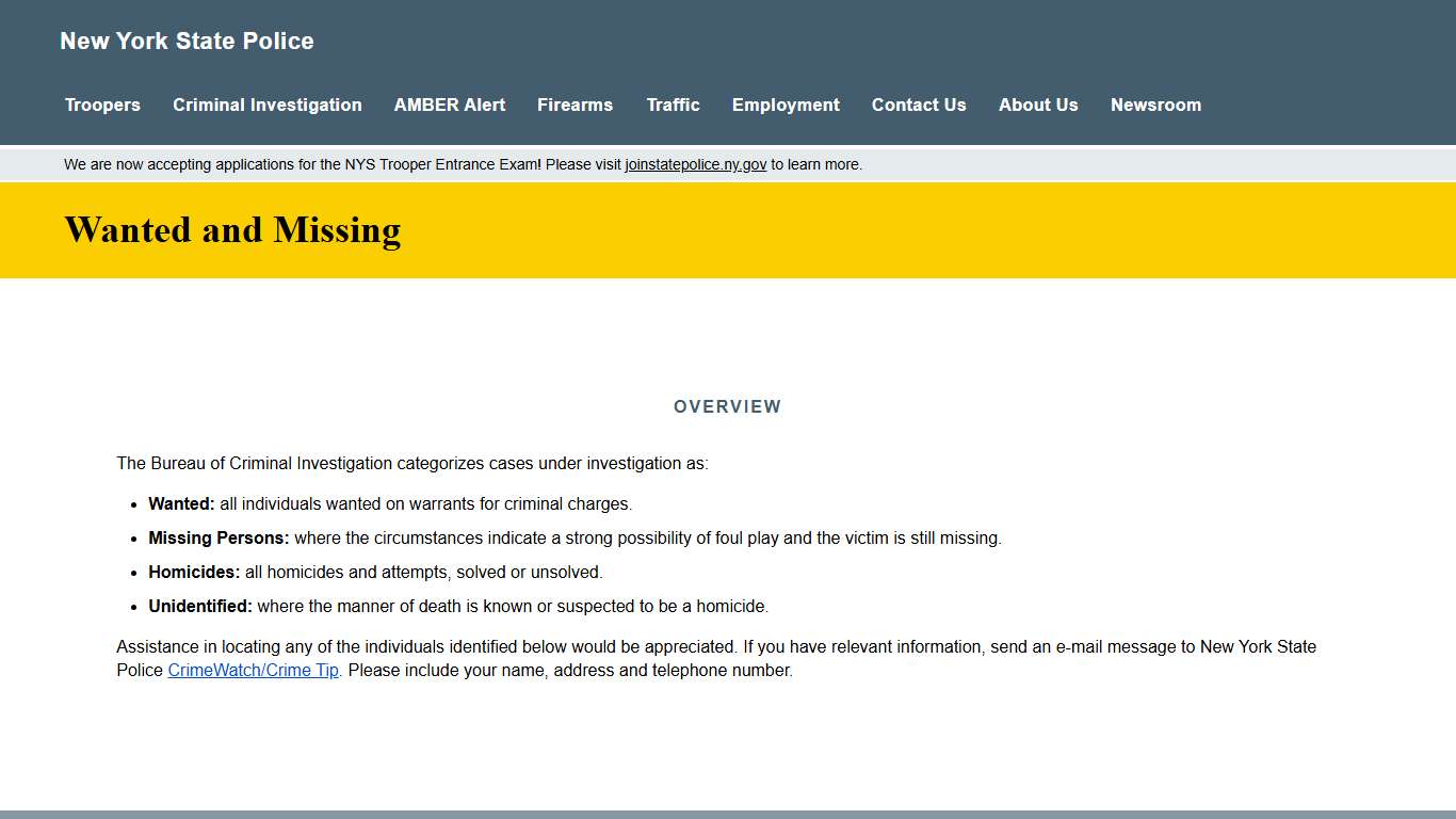 Wanted and Missing | New York State Police